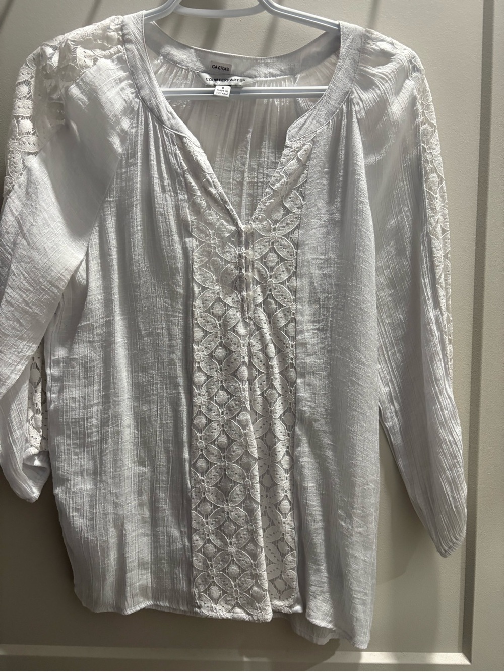 Caslon White Lace-Front V-Neck Peasant Blouse